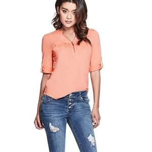 NWOT Guess Zipper V Neck Top